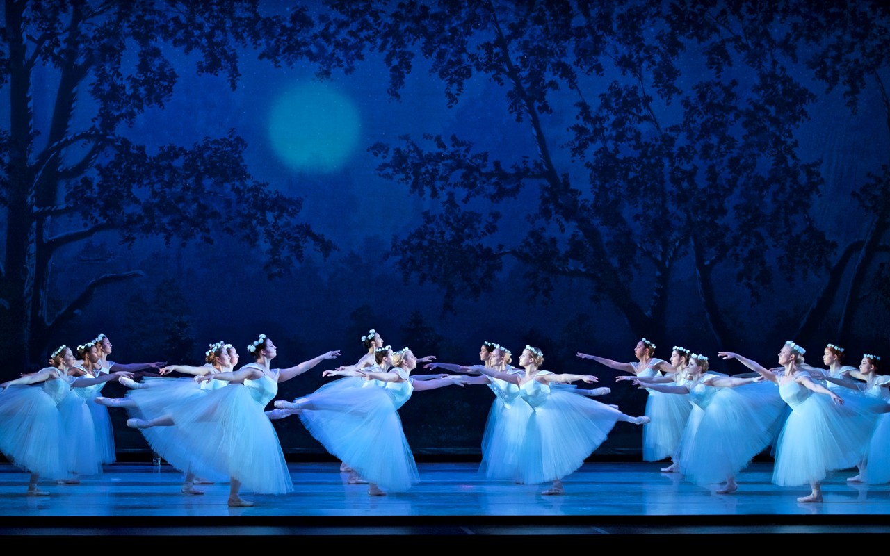 Ballerinas perform on the Corbett Auditorium stage in a production of Giselle