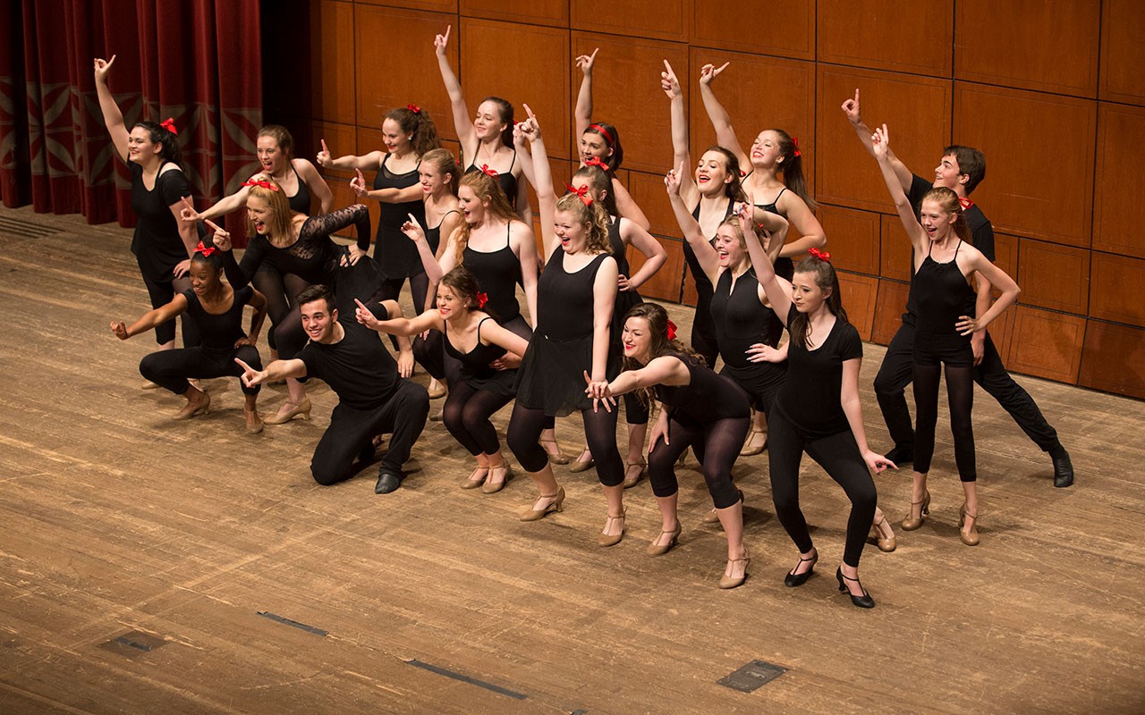 Students perform on stage during CCM Prep's High School Musical Theatre Workshop