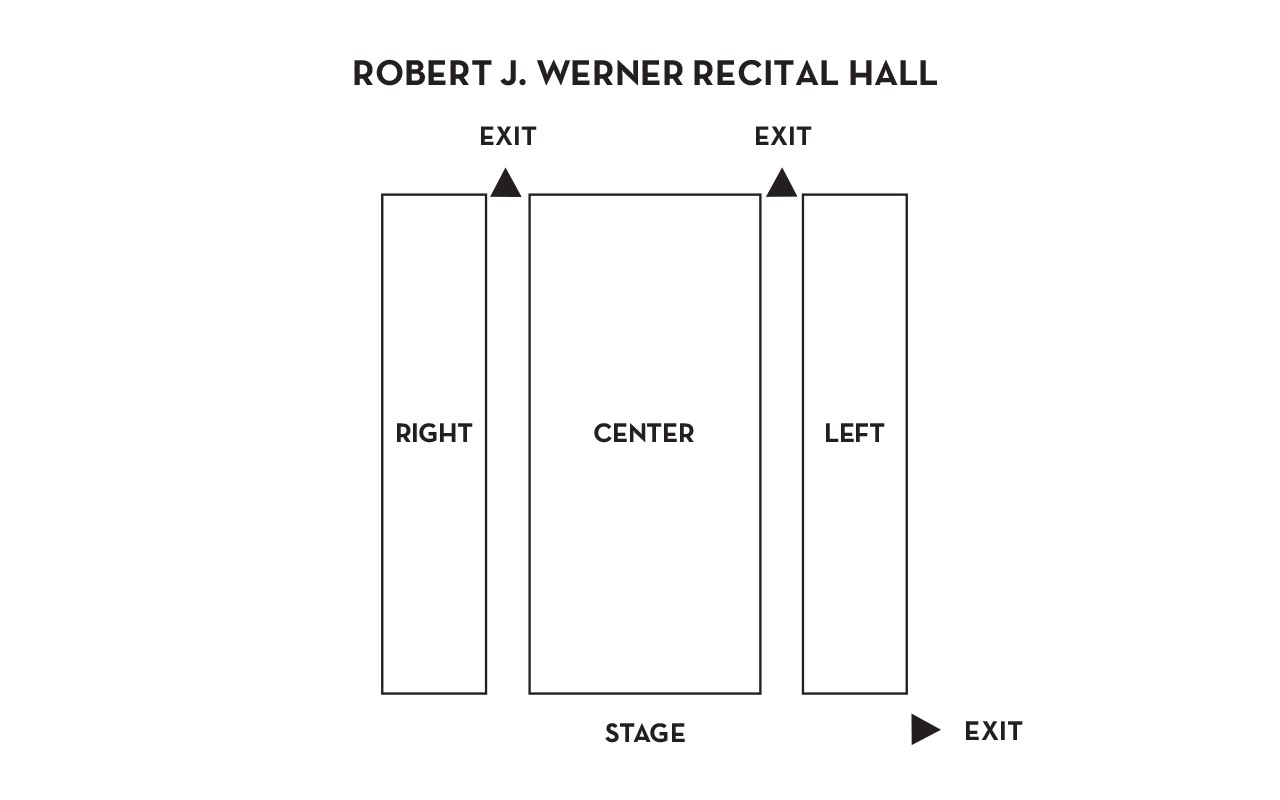 Map depicting exits from Robert J. Werner Recital Hall